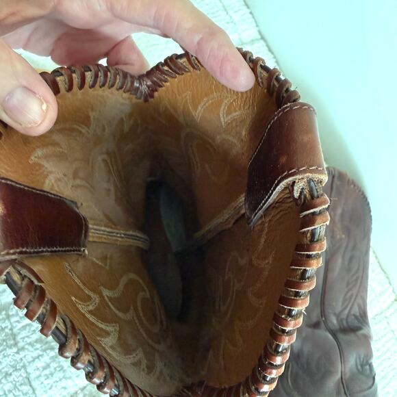 Tony Lama Mens Chocolate Brown Leather Boots Size 9.5 Cowboy Barn Western Ranch - Picture 13 of 15